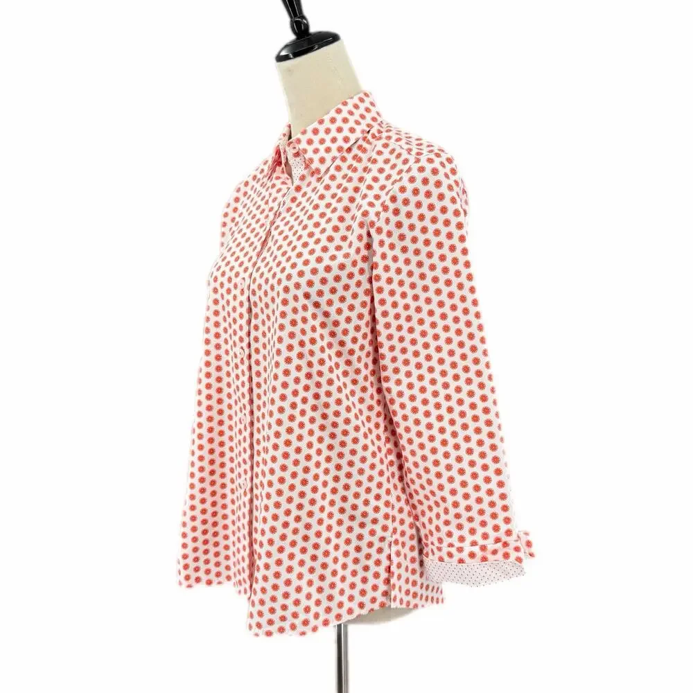 Foxcroft White Orange Citrus Structured Collared Button Up Preppy Blouse Top